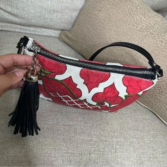 Brighton Bag Mini Crossbody Red Love Dove Canvas Pouch Long Strap Tassel Purse - Picture 7 of 15